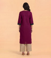 Burgundy Embroidered Casual Kurta-KR0886