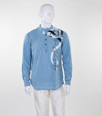 Ice blue short kurta with modern print-EW1121