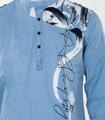 Ice blue short kurta with modern print-EW1121