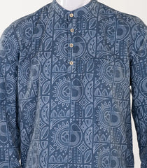 Steel blue short kurta with geometrical print-EW1122