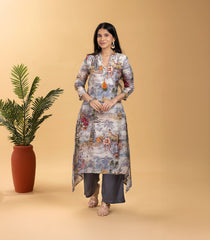 Off- White and Grey Printed Co-Ord Set-RC5611