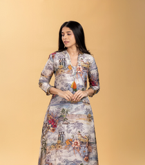 Off- White and Grey Printed Co-Ord Set-RC5611