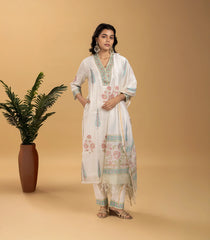 Off-White & Pastel Blue Printed 3 piece Kurta Set-RC5604