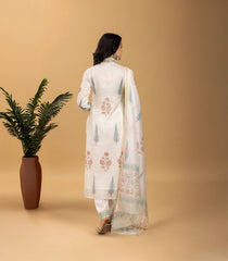 Off-White & Pastel Blue Printed 3 piece Kurta Set-RC5604