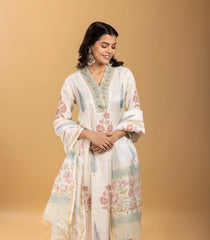 Off-White & Pastel Blue Printed 3 piece Kurta Set-RC5604