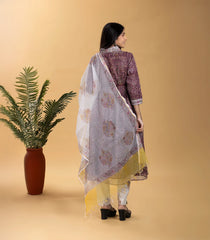 Deep Brown Asymmetrical Floral 3 piece Printed Kurta-RC5605