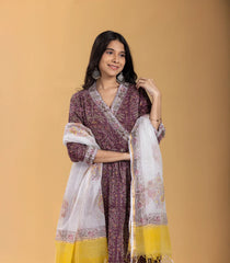 Deep Brown Asymmetrical Floral 3 piece Printed Kurta-RC5605