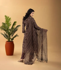 Mocha Brown Ethnic Printed 3 piece Kurta Set-RC5606