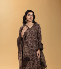Mocha Brown Ethnic Printed 3 piece Kurta Set-RC5606