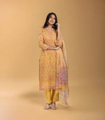 Bright Yellow Floral Printed 3 piece Kurta Set-RC5607