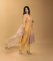 Bright Yellow Floral Printed 3 piece Kurta Set-RC5607