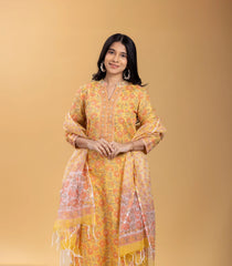 Bright Yellow Floral Printed 3 piece Kurta Set-RC5607
