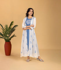 Blue Maxi Dress with White jacket Set-DR0111