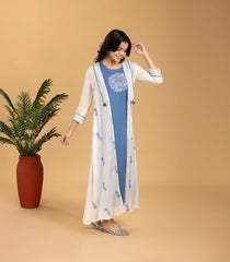 Blue Maxi Dress with White jacket Set-DR0111