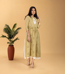 Sage green and Off white embroidered Dress-DR0113