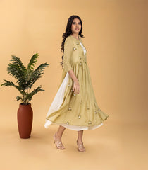 Sage green and Off white embroidered Dress-DR0113