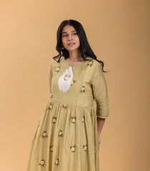 Sage green and Off white embroidered Dress-DR0113