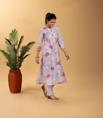 Lilac Floral Printed 2 piece Kurta Set-RC5608