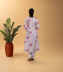 Lilac Floral Printed 2 piece Kurta Set-RC5608
