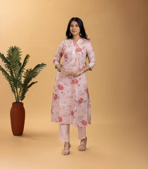 Peach Floral Printed 2 piece Kurta Set-RC5609