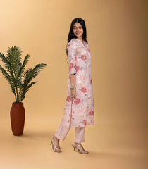 Peach Floral Printed 2 piece Kurta Set-RC5609