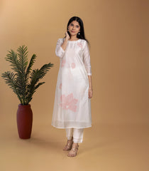 White and Pink Floral printed 2 Piece Kurta Set-RC5612