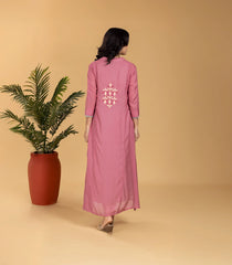Grey Maxi Dress with Pink Long jacket Set-DR0112