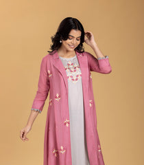 Grey Maxi Dress with Pink Long jacket Set-DR0112
