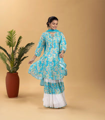 Sky Blue Floral Printed Sharara Set-RC5613