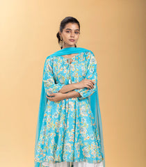 Sky Blue Floral Printed Sharara Set-RC5613