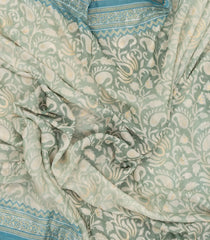Cardamom Green Woven Synthetic Brasso Saree With Printed Floral Motifs-BL4921