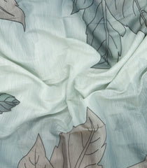Turquoise Printed Synthetic Linen Saree With Floral Motifs-SY0480