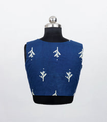 Indigo Printed Readymade Cotton Blouse With Floral Print-RB5173