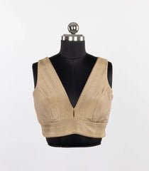 Taupe Metallic Tissue Sleeveless V-Neck Blouse-RB5271