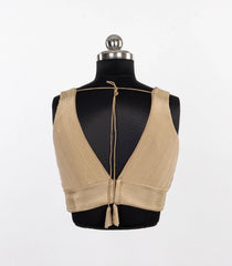Taupe Metallic Tissue Sleeveless V-Neck Blouse-RB5271