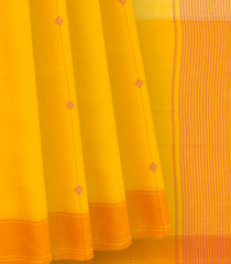 Lemon Yellow Chanderi Cotton Saree With Flower Motifs & Vine Motifs in Zari Border-Yellow