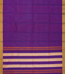 Purple Handloom Chettinad Plain Cotton Saree With Mango Motifs In Border-Purple