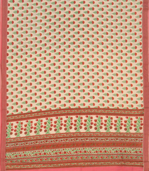 Off White Handwoven Chanderi Cotton Saree With Flower Motifs & Pink Border-Off White