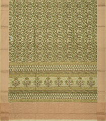 Light Green Handloom Chanderi Cotton Saree With Printed Floral Vine Motifs-Light Green