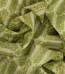 Light Green Handloom Chanderi Cotton Saree With Printed Okra Motifs-Light Green