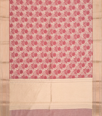 Beige Woven Chanderi Cotton Saree With Peach Floral Motifs-Beige