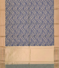 Beige Woven Chanderi Cotton Saree With Indigo Floral Motifs-Beige