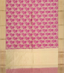 Beige Woven Chanderi Cotton Saree With Pink Floral Motifs-Beige