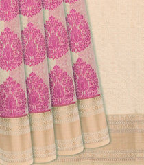 Beige Woven Chanderi Cotton Saree With Pink Floral Butta Motifs-Beige