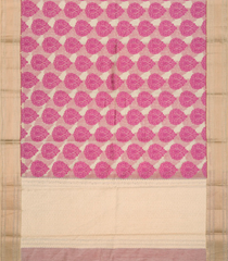 Beige Woven Chanderi Cotton Saree With Pink Floral Butta Motifs-Beige