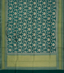 Cyan Handwoven Chanderi Silk Cotton Saree With Floral Vine Motifs-Cyan