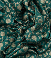 Teal Handwoven Chanderi Silk Cotton Saree With Floral Motifs-Teal