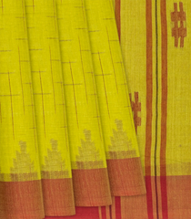 Neon Green Chanderi Cotton Saree With Printed Checks-Neon Green