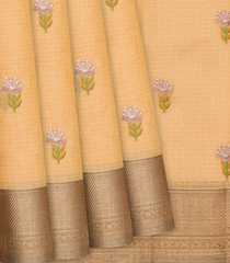 Light Peach Chanderi Cotton Saree With Zari Border-Light Peach