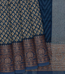 Blue Chanderi Cotton Saree Printed With Floral Motifs-Blue